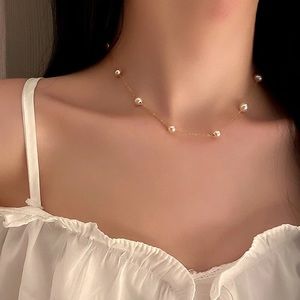 Gold Sterling Silver Pearl Clavicle Chain Necklace